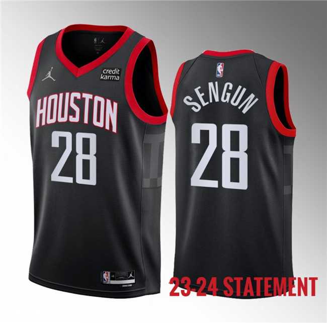 Men%27s Houston Rockets #28 Alperen Sengun Black 2023 Statement Edition Stitched Basketball Jersey Dzhi